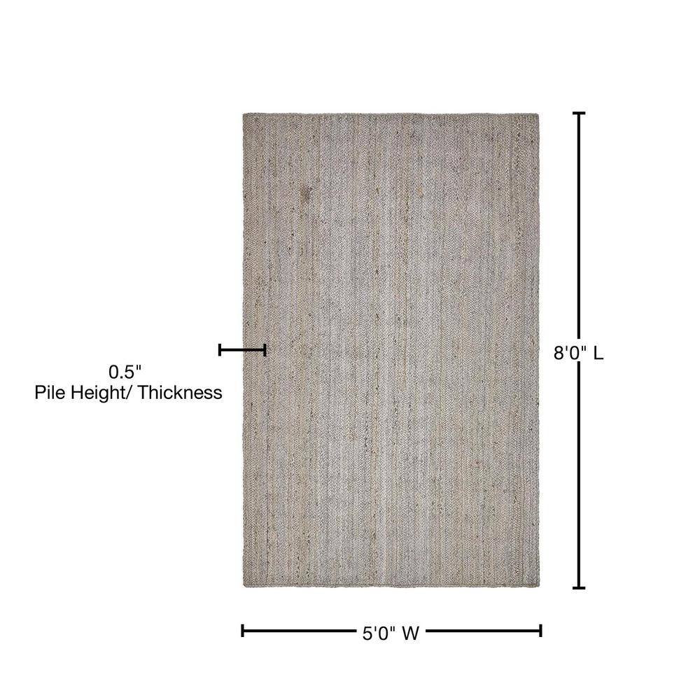 Handmade Gray Braided Jute Reversible Indoor Rug 5' x 8'
