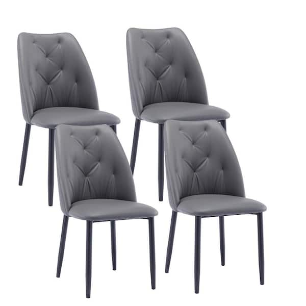 Unbranded Grey PU Faux Leather Upholstered Dining Chair with Iron Metal Gold Plated Legs (Set of 4)