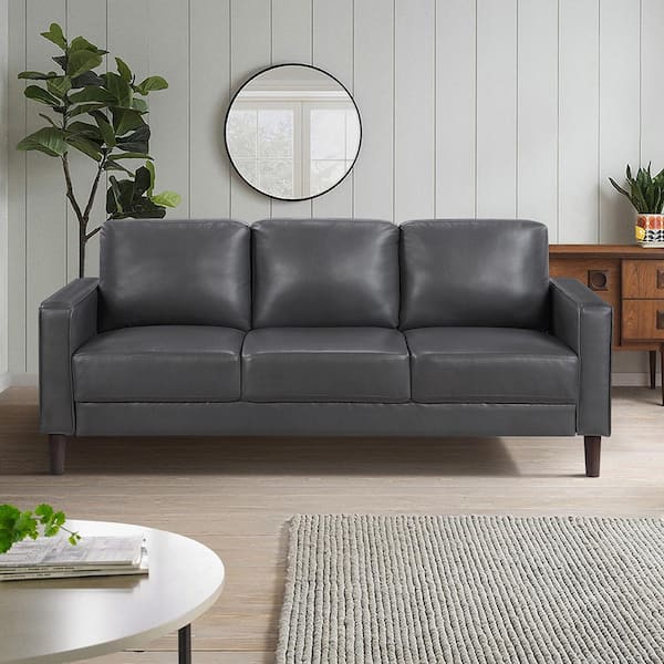 Apollo 77 in. W Square Arm Faux Leather Rectangle Sofa in Dark Gay