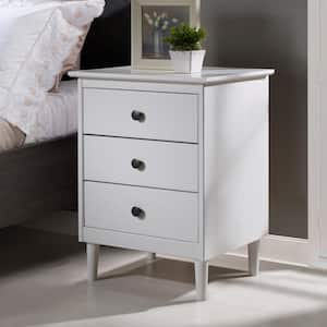 Classic Mid Century Modern 3-Drawer White Solid Wood Nightstand