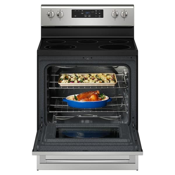 30 in. 5 Burner Element Freestanding Electric Range in Fingerprint Resistant Stainless Steel with Steam Clean