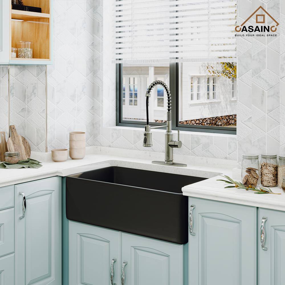 Matte Black Fireclay 30" Single Bowl Farmhouse Kitchen Sink