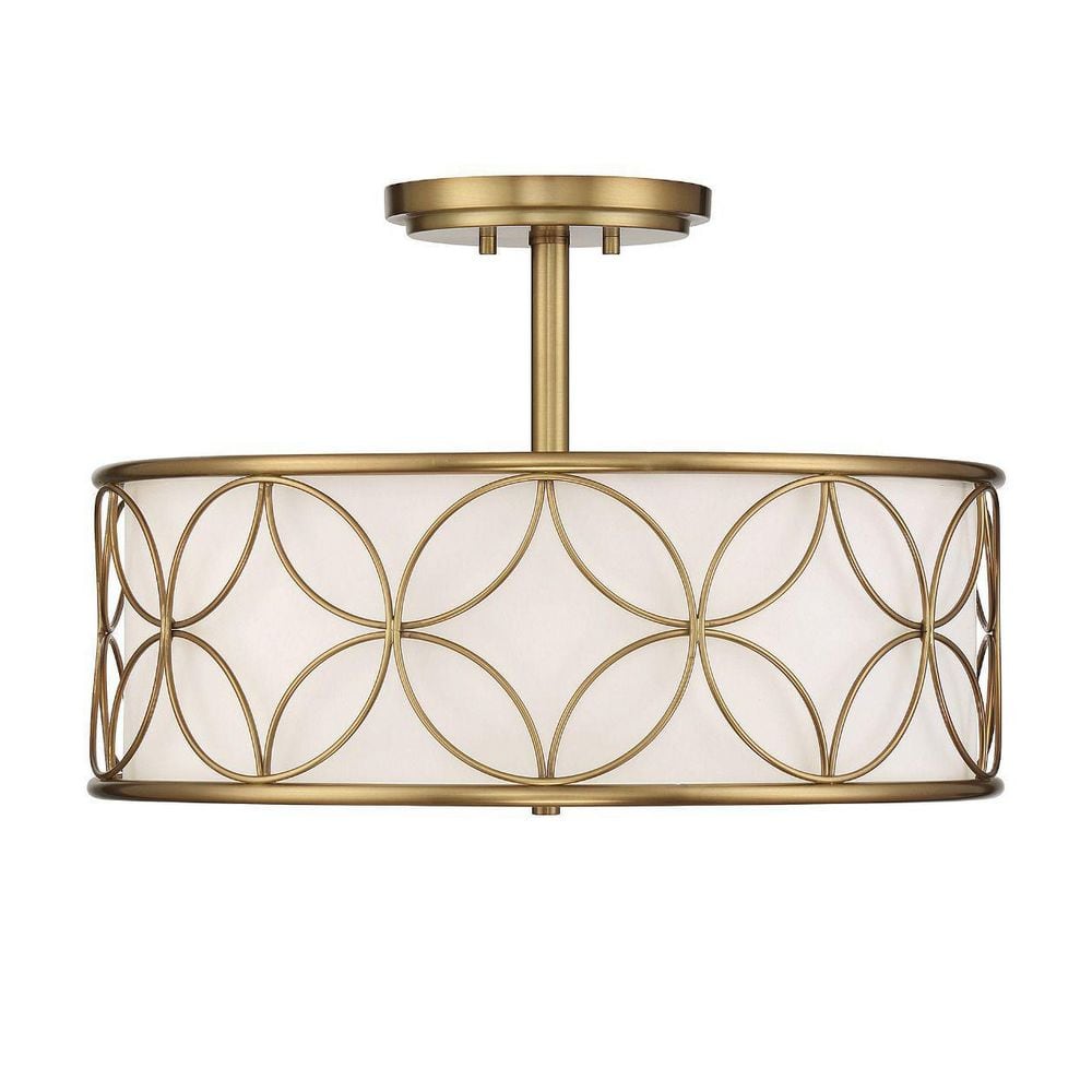 Warm Brass 4-Light Semi-Flush Mount with Geometric Pattern