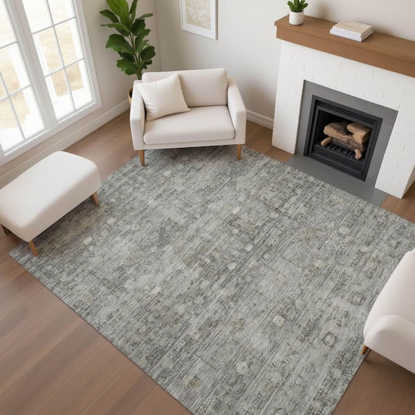 Mayfield Premium Machine Washable Abstract AMF1768 Pewter 3 ft. x 4 ft. Area Rug