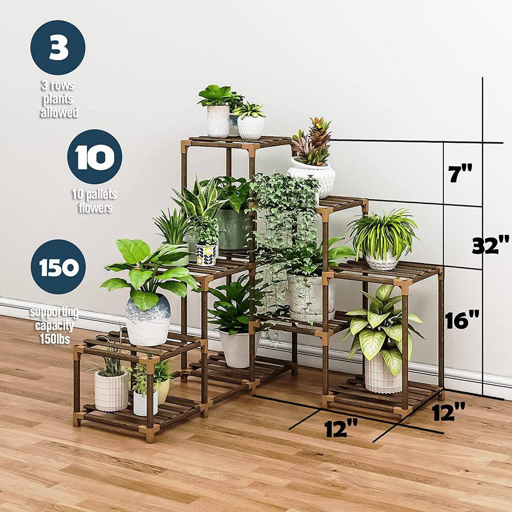 Eucalyptus Wood Corner Ladder Plant Stand for Multiple Pots