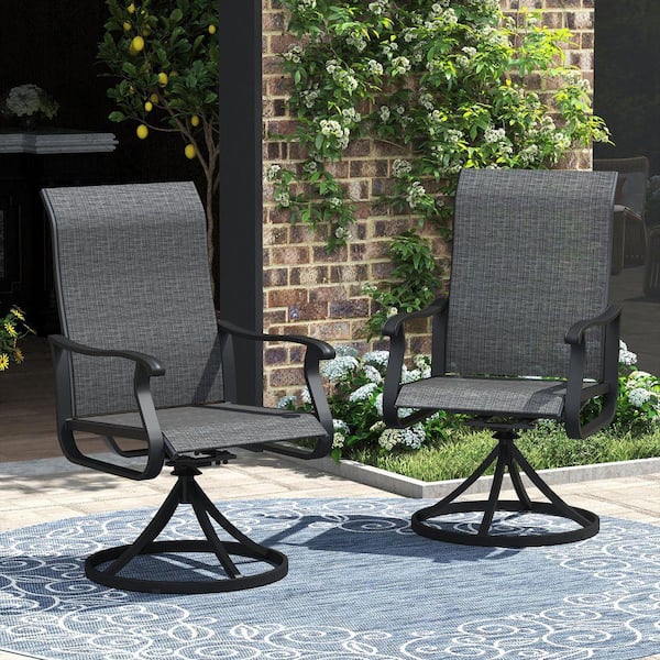 Black 360° Metal Swivel Sling Outdoor Dining Chairs Set of 2