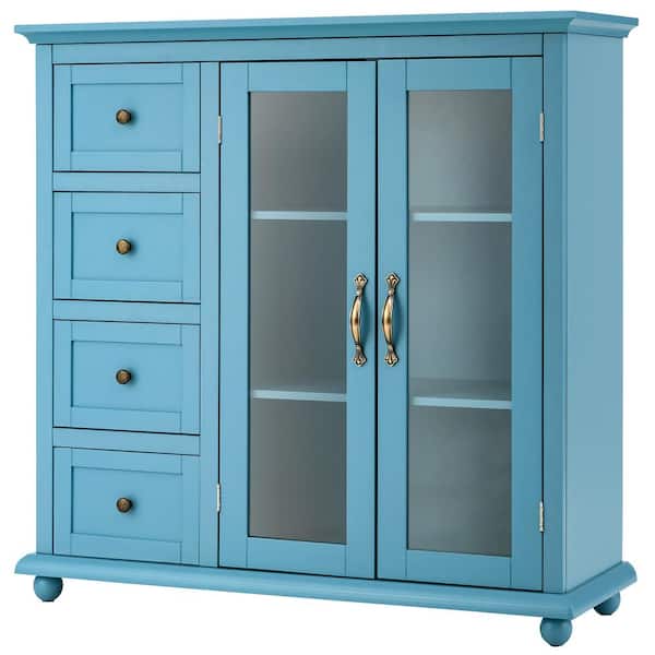 Costway Blue Buffet Sideboard Table Kitchen Storage Cabinet with Drawers and Doors