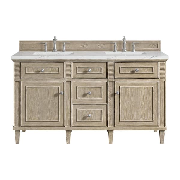 James Martin Vanities Lorelai 60 in. W x 23.5 in. D x 34.06 in. H Double Bathroom Vanity in Whitewashed Oak with Ethereal Noctis Quartz Top