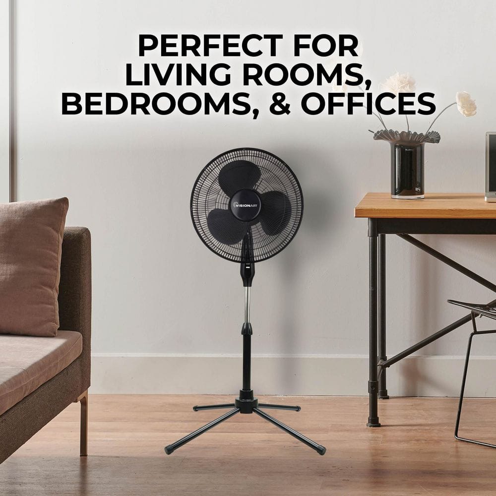 16-inch Black Adjustable Height Oscillating Pedestal Fan