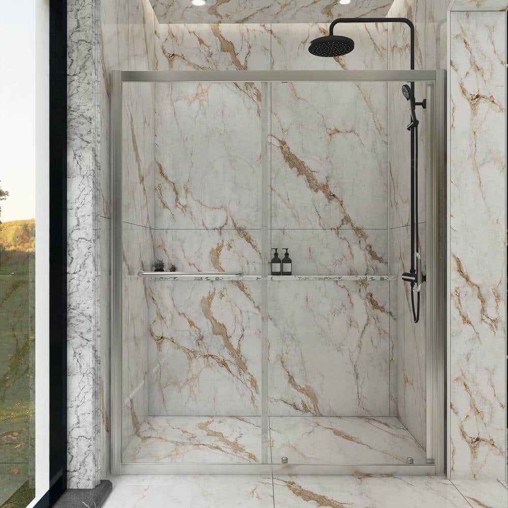 48 in. W x 72 in. H Single Sliding Semi-Frameless Shower Door in Chrome Fin