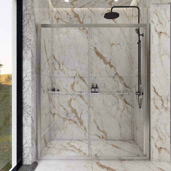 Unbranded 48 in. W x 72 in. H Single Sliding Semi-Frameless Shower Door in Chrome Finish with Clear Glass