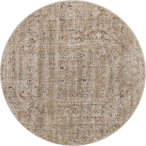 Unique Loom Chateau Quincy Beige 4' 0 x 4' 0 Round Rug 3136046 The