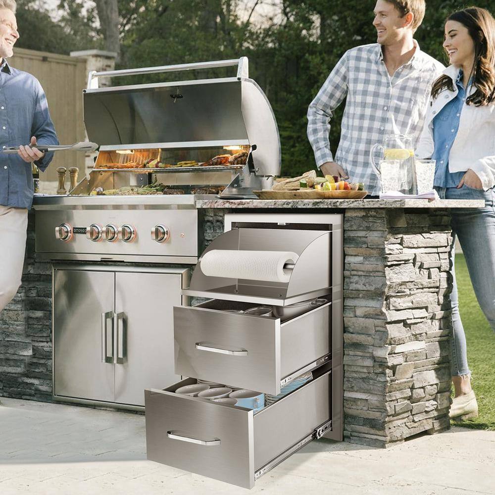 Stainless Steel Outdoor Kitchen Drawers with Paper Towel Holder