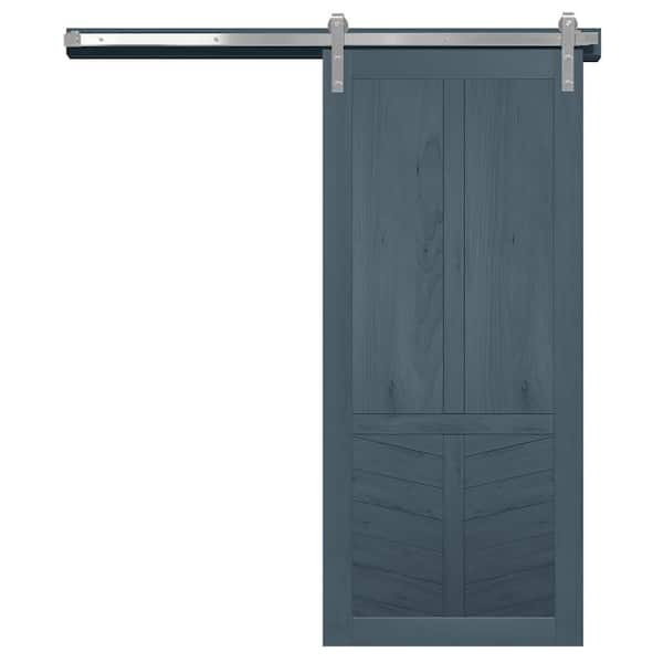 VeryCustom 36 in. x 84 in. the Robinhood Denim Wood Sliding Barn Door with Hardware Kit in Stainless Steel