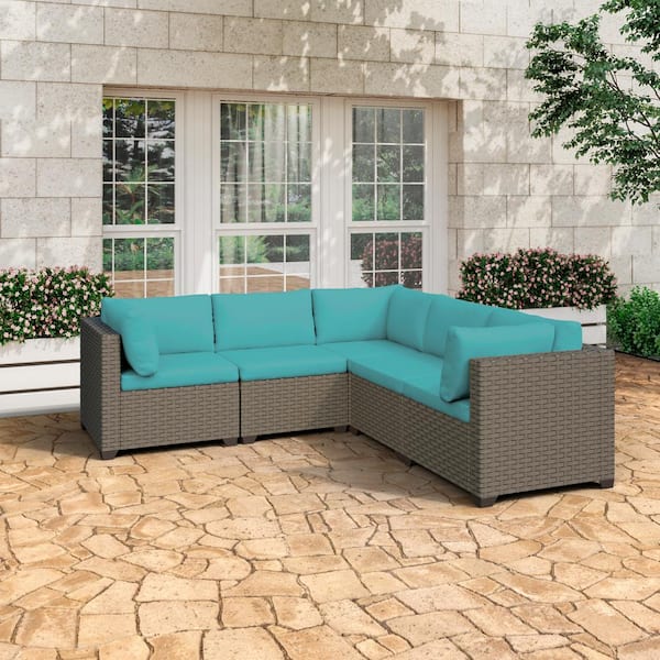 TK CLASSICS Keys 5-Piece Metal Patio Conversation Set with Cyan Cushions