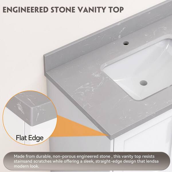 Zeafive 30 in. W x 22 in. D Cultured Marble White Rectangular