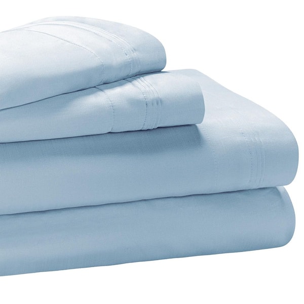 650 Thread Count 4-Piece Baby Blue Solid Egyptian Cotton Deep Pocket Queen Sheet Set