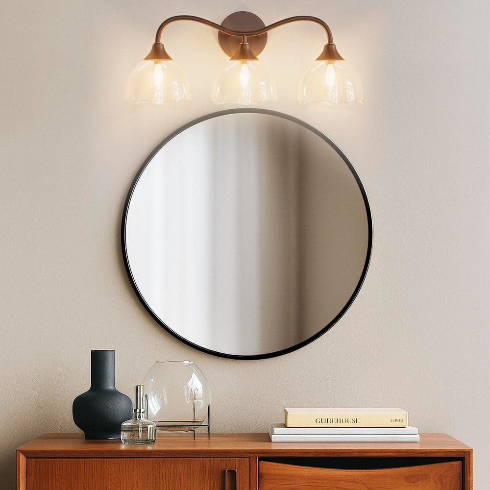 22.5 in. 3-Light Black/Gold Modern Dimmable ETL Vanity Light with Clear Glass Shade price history on PriceWatchPro
