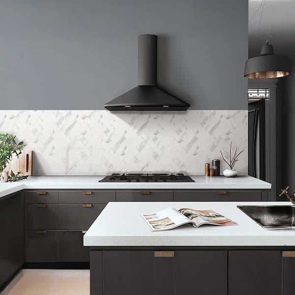 Veneto 11.1" x 12.36" Polished Statuary White Porcelain Herringbone Wall and Floor Tile 4.76 sq. ft./Case-5 Sheets