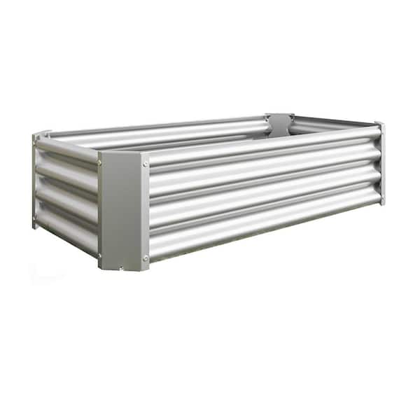GAWEZA 4 x 2 x 1 ft. Silver Galvanized Steel Rectangular Outdoor Raised Beds Garden Planter Box for Vegetables, Flowers, Herbs