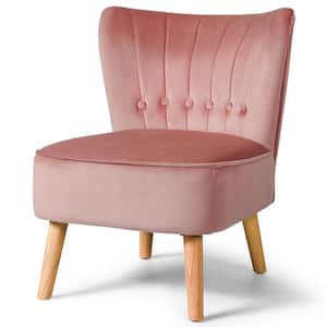Pink Armless Velvet Side Chair Tufted with Rubberwood Legs