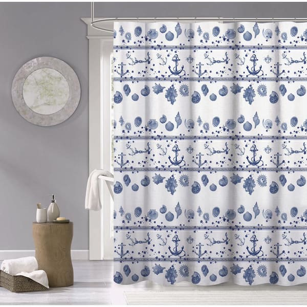 Dainty Home 100% Cotton 70 in. x 72 in. Marine Printed Shower Curtain