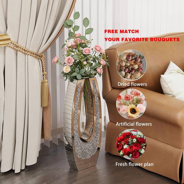 24.01 in. Cylinder Silver Transparent Tempered Glass Diamond