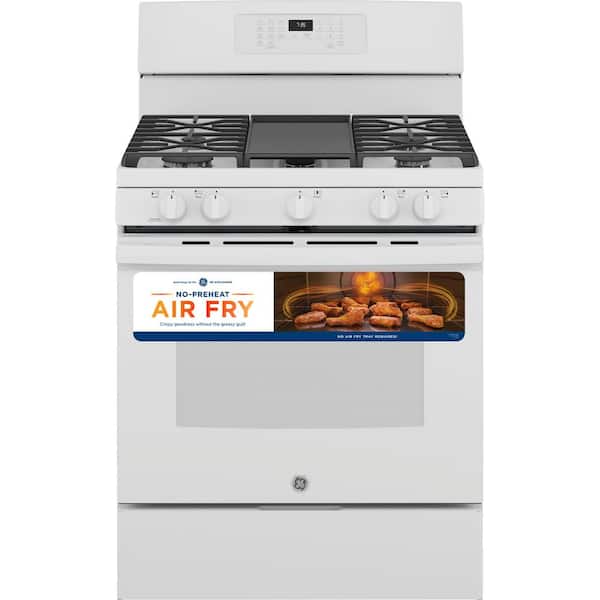 GE 30 in. 5.0 cu. ft. Gas Range with Self-Cleaning Convection Oven and Air Fry in White