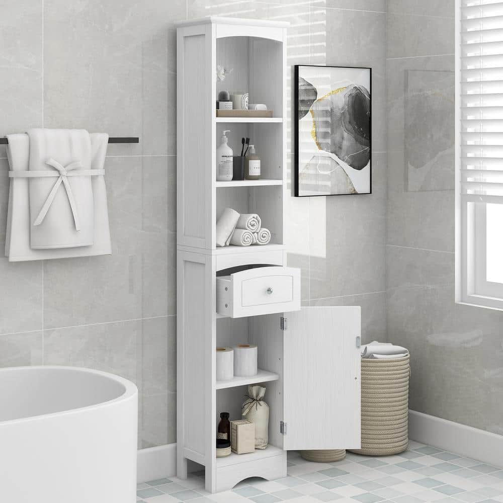 13.4 in. W x 9 in. D x 67 in. H White Home Freestanding Linen Cabinet  Adjustable Bathroom Cabinet with Drawer and Door ZT-WF289423AAK - The Home  Depot