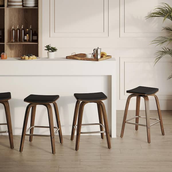 Leisuremod 25 in. Counter Height Stool in Leather with Poplar Wood Legs 360 sq. Swivel Seat in Walnut/Black