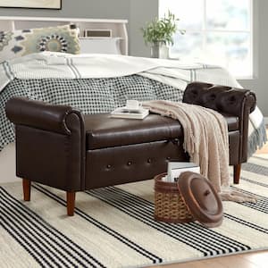 Brown Tufted Fabric/PU Storage Bench 63 in. L x 22.1 in. W x 24.1 in. H