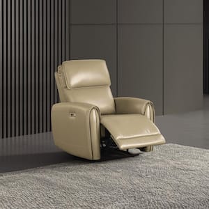 Oremus 35 in. Faux Leather Power Recliner in Beige with USB Chargers