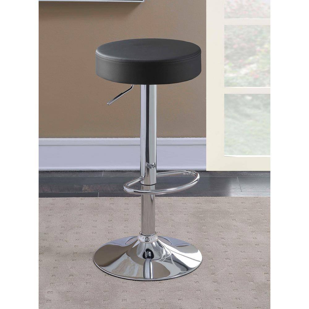 Black Faux Leather Adjustable Swivel Bar Stool with Chrome Base