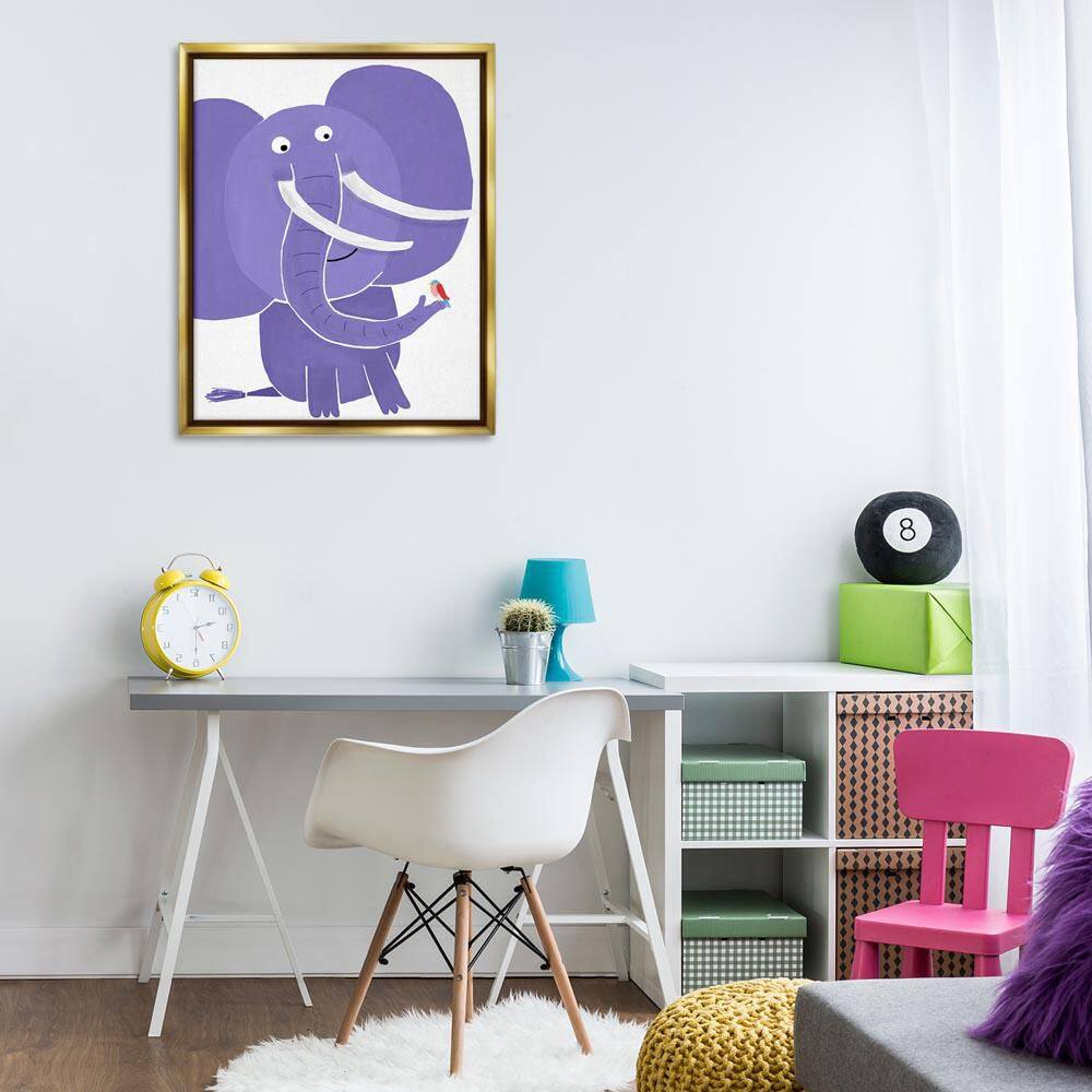 Elephant and Bird Friends by Carla Daly Gold Floater Frame Animal Graphic Art Print 31 in. x 25 in. price history on PriceWatchPro