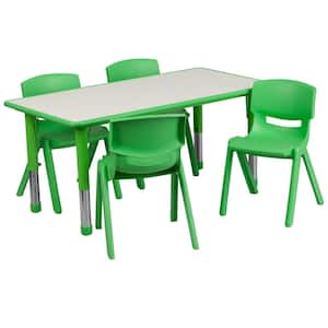 5-Piece Rectangle Metal Top Table and Chair Set in Green