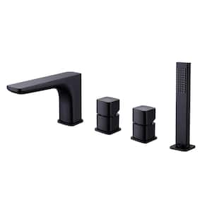 2-Handles 2-Spray Rectangle Wall Mount Bathtub Faucet 1. 8 GPM with Handheld Shower Head in Matte Black
