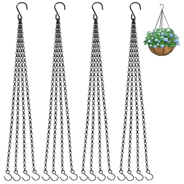24 Inch Hanging Basket Chain with Hooks, 4 Pack Black Metal Adjustable Plant Hanger Chains for Planters, Bird Feeders, L