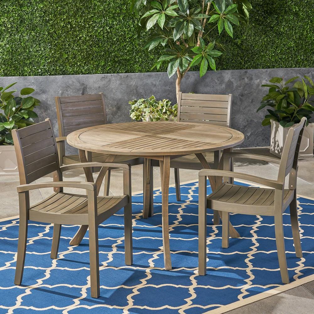Noble House Wells Grey 5-Piece Wood Outdoor Patio Dining Set 54237 ...