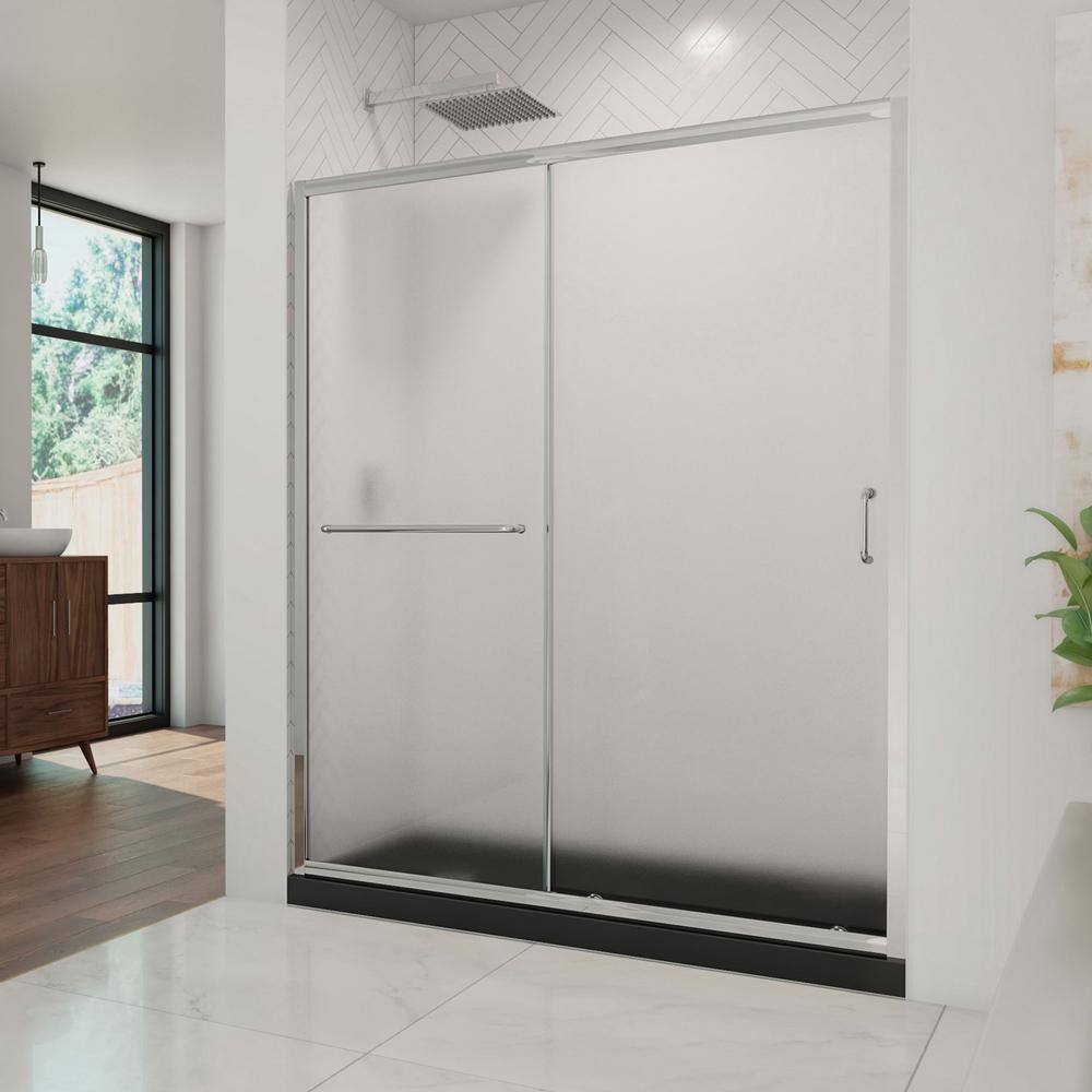 Infinity-Z 60" x 30" Frosted Glass Sliding Shower Kit with Brushed Nickel Finish