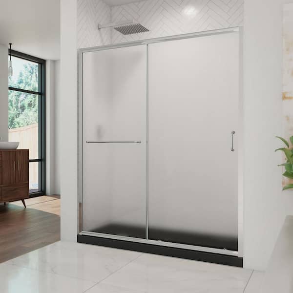 DreamLine Infinity-Z 30 in. x 60 in. Semi-Frameless Sliding Shower Door in Chrome with Left Drain Shower Base in Black