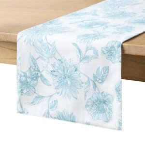 Botanical Floral White/Blue 14 in. x 72 in. Table Runner