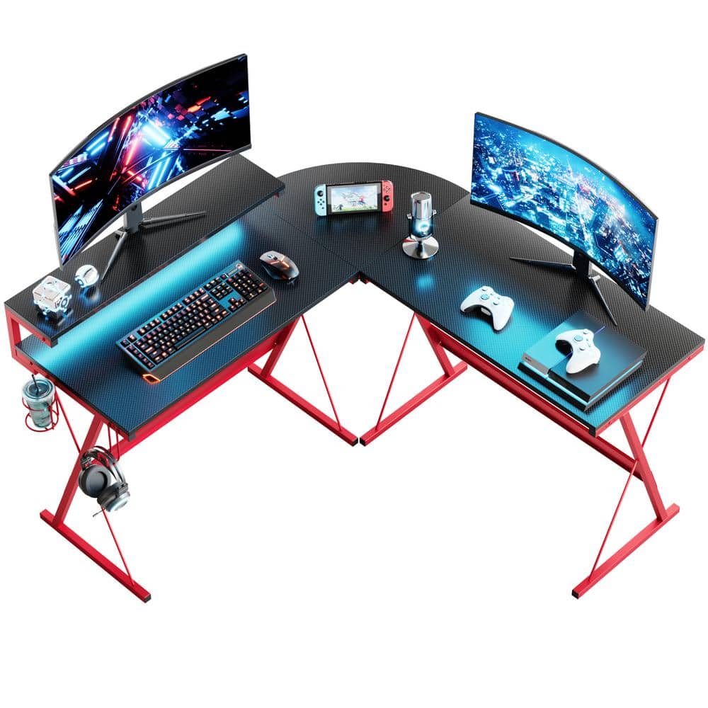 LACOO Gaming Desk L-Shaped Carbon Fiber Surface Gaming Corner Desk Table,  Black
