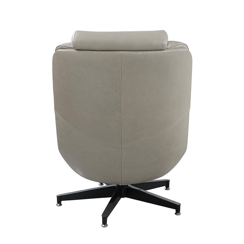Twilight Gray Leather Swivel Accent Chair with Wood Base