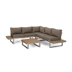 Sterling Silver and Natural 4-Piece Aluminum Patio Conversation Set with Khaki Cushions