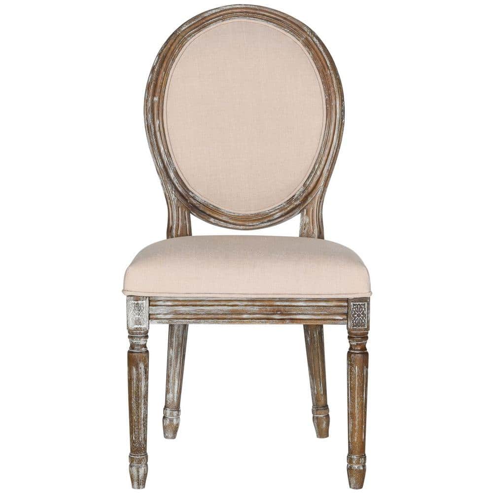 Holloway Beige Linen Upholstered Side Chair with Rustic Oak Frame (Set of 2)
