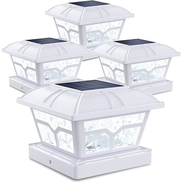 Afoxsos 4-Pack Solar Post Cap Lights Outdoor 2 Color Mode 8 LED Seagull Shape Diamond for 4x4 5x5 6x6 Posts Cable Railing System