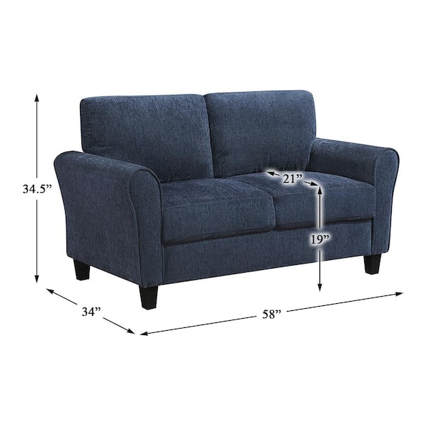 Lazzara Aleron 58 in W Blue Chenille Upholstery 2-Seater Loveseat