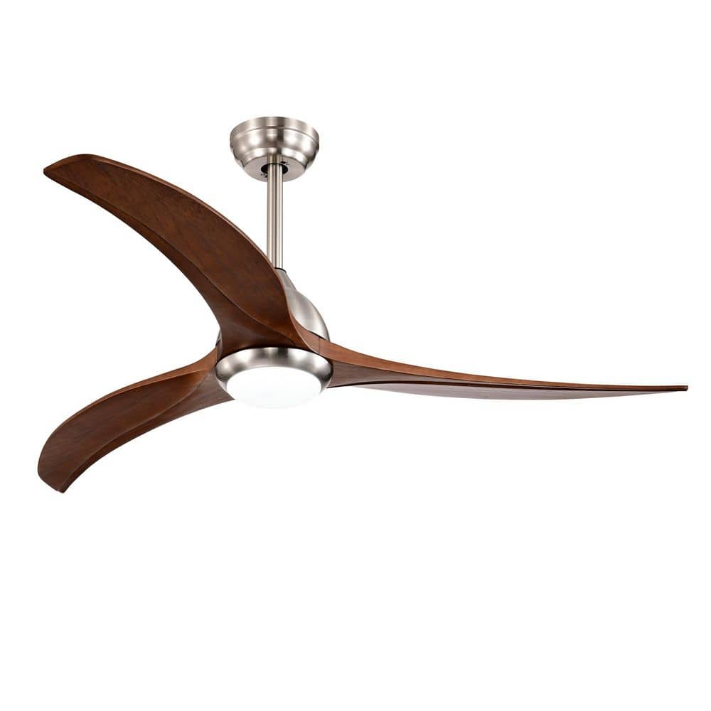 52 in. Indoor Walnut Solid Wood Blades Ceiling Fan with Light with Remote C