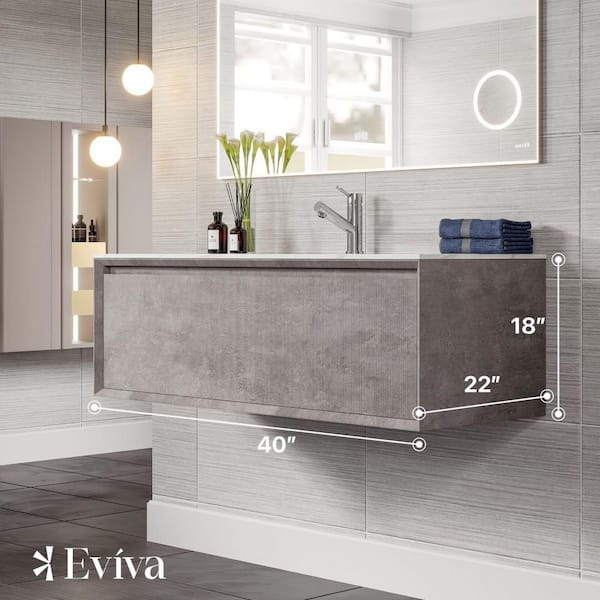 Aurora 40 in. Single Sink Floating Concrete Gray Bath Vanity with White Carrara Quartz Top (Assembled)