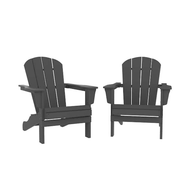 Mondawe Sunset Gray Folding HDPE Reclining Plastic Adirondack Chair With Curved Back Slats (2-Pack)
